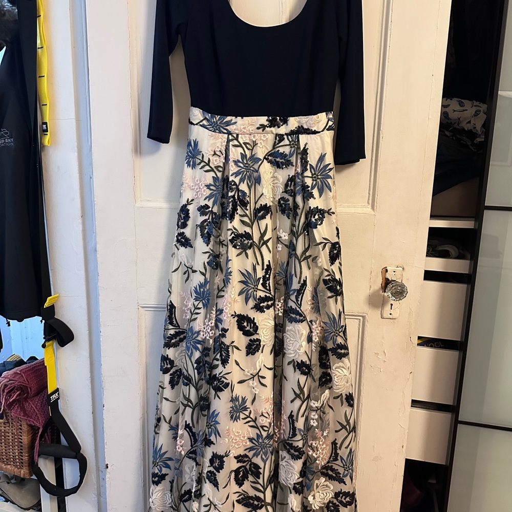BHLDN Classic dark blue and floral gown